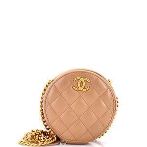 Chanel All Slide Long Round Clutch with Chain Quilted Lambskin